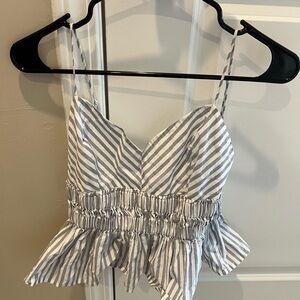 Express Striped Gray and White Peplum Top